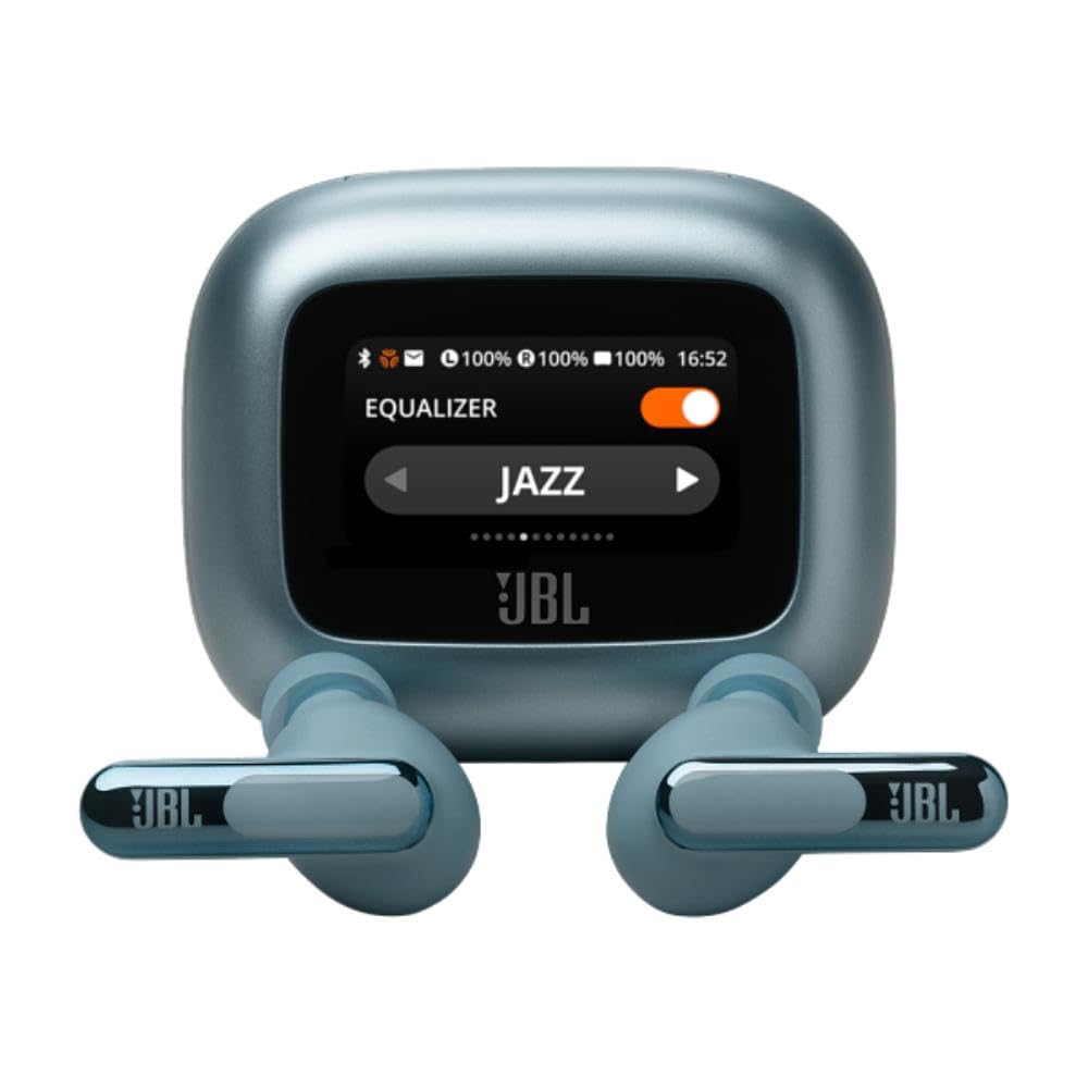 JBL Live Beam 3 True wireless noise-cancelling earbuds with stick-closed design and Smart Charging Case, JBLLIVEBEAM3BLU, Blue