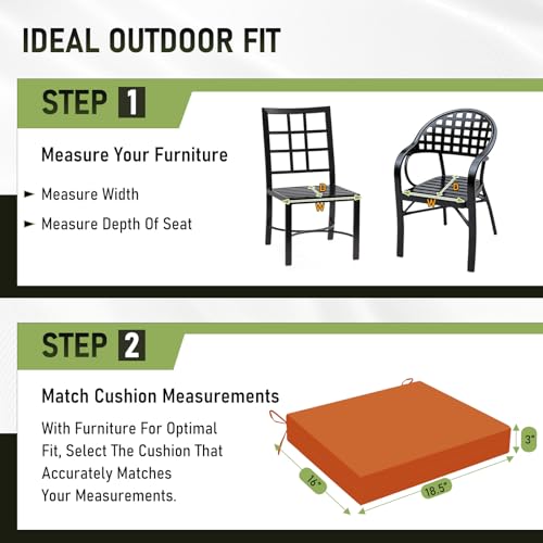 Image of Basic Beyond Outdoor Chair Cushions Set of 4, Square Corner Outdoor Cushions for Patio Furniture, Water Resistant Patio Chair Cushions with 2 Ties, 18.5x16x3, Orange