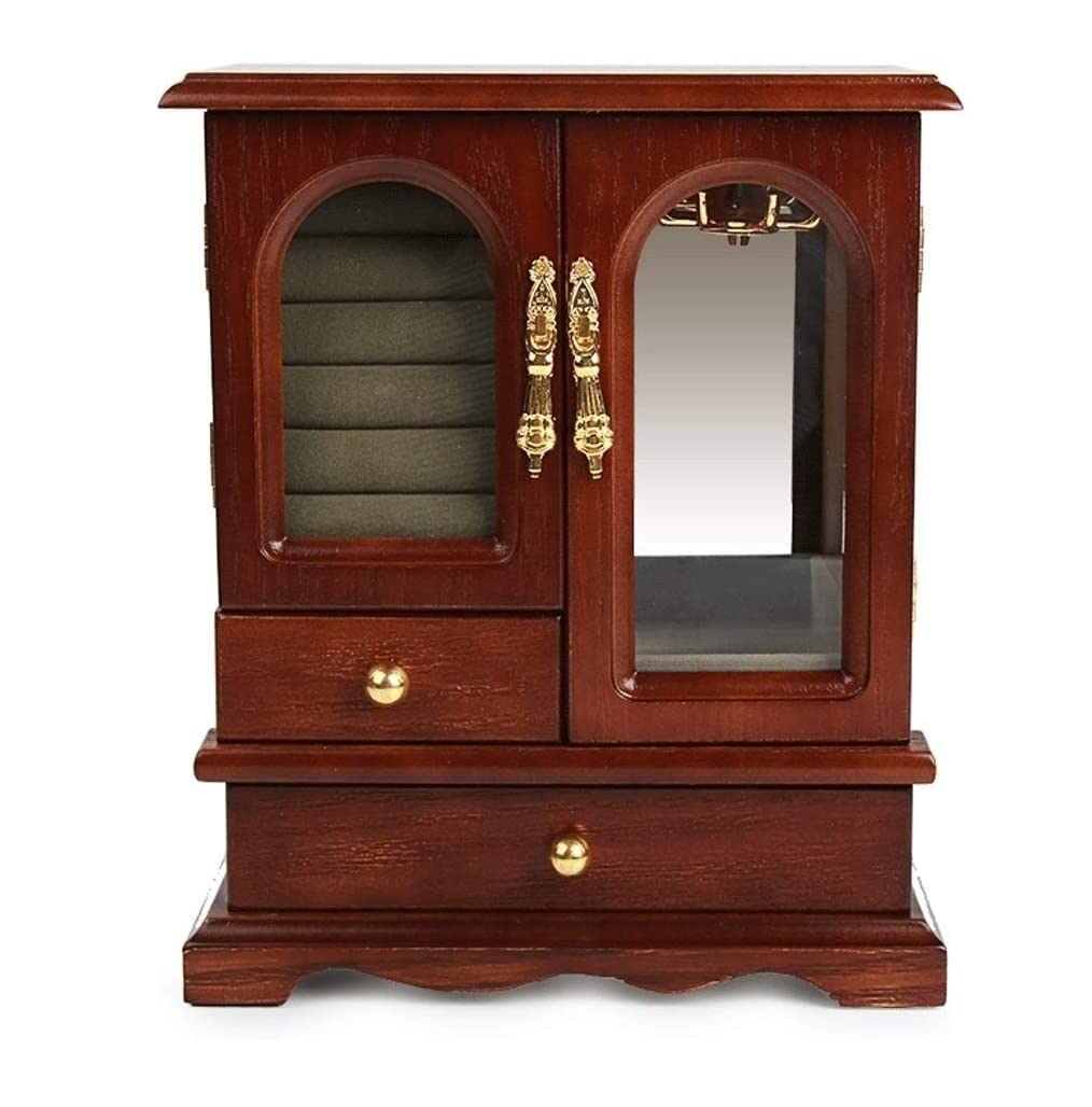 TIANQIHAO Jewelry Box Wooden Jewelry Box Vintage Jewelry Case Multifunction Jewelry Display Box With 2 Drawers And 360°Rotating Hook Jewellry Holder,Jewelry Box B