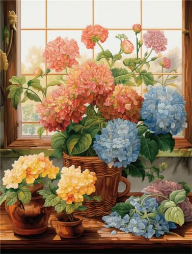 Kits de broderie estampillés pour adultes motif fleurs kit de point de croix