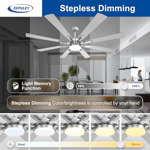 Image of Depuley 72-Inch Ceiling Fan with Light: Modern 8-Blade Brushed Nickel Indoor Outdoor Fans with Remote App Control Dimmable Light - Ultra Quiet DC Motor Reversible 6 Speed Timer