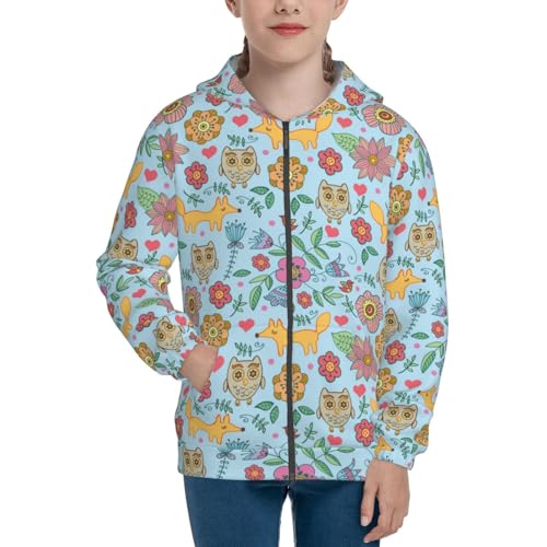 Cartoon Foxes and Owls Kid Hoodies Boys Zip Up Sweatshirts Girls Pullover with Pocket3