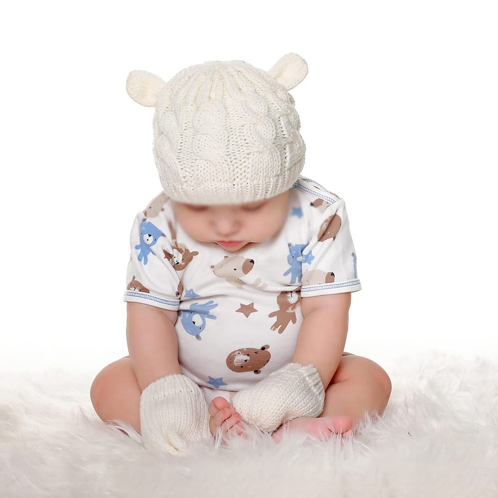 Dziewczęta Chłopcy Zimowa ciepła czapka z dzianiny Ucho Solidna, ciepła, śliczna rękawiczka 2 szt. Urocza czapka typu Beanie 0-18M