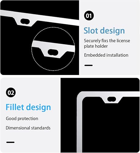 Miniatura 4 de Ziciner 2 marcos de matrícula, cubierta de acero inoxidable pulido con espejo, decoración de piezas de accesorios exteriores universales con 1