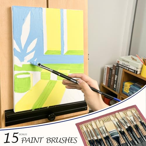 Falling in Art Natural Bristle Professional Paintbrush Set, 15PCS Long Handled Paint Brushes for Acrylic Painting, Oil Paint Brushes with Bamboo Storage Pouch