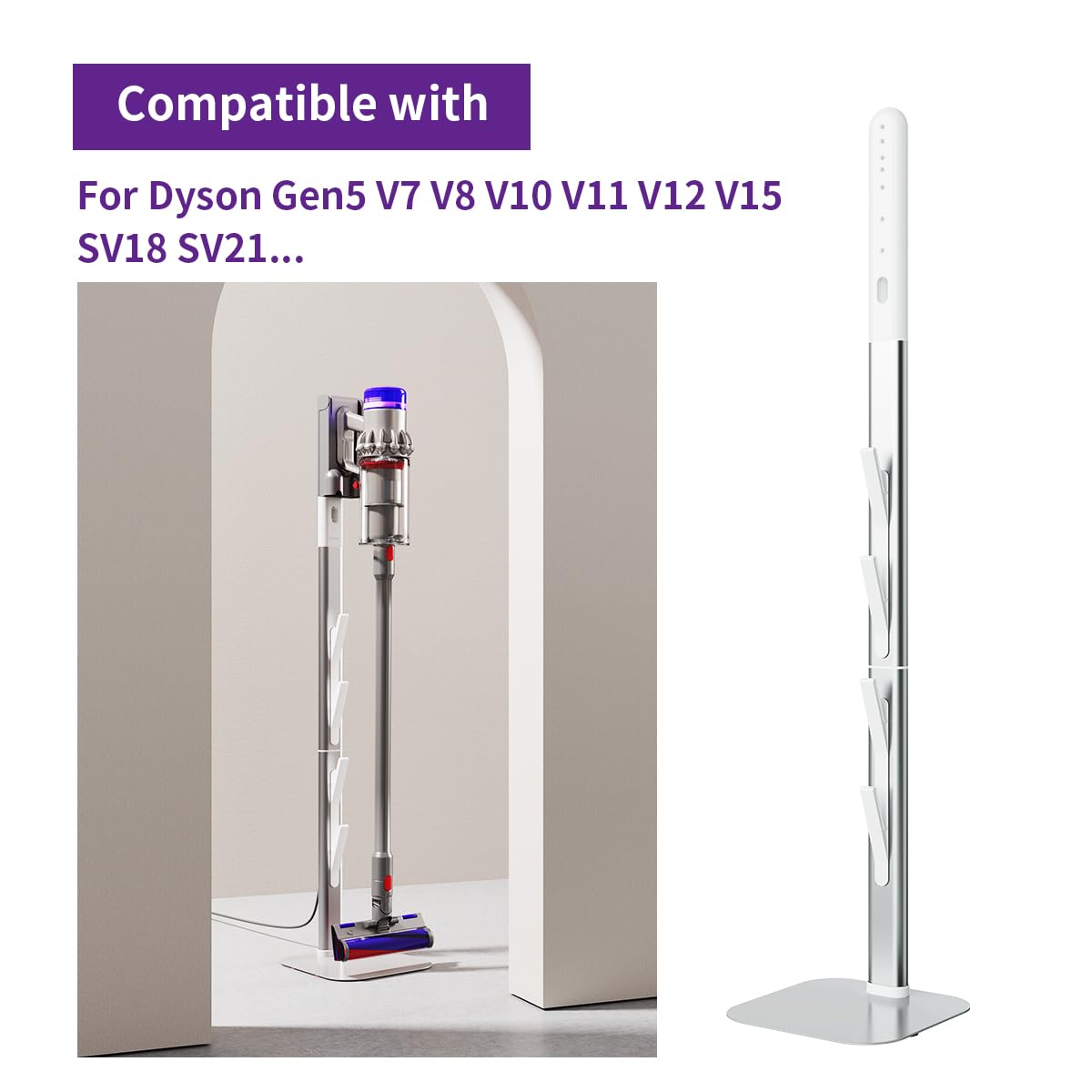 YanBan Supporto portaoggetti antiribaltamento in metallo, compatibile con Dyson G5/V7/V8/V10/V10slim/V11/V12slim/V15, ricarica e organizer tutto in uno, design modulare facile da montare