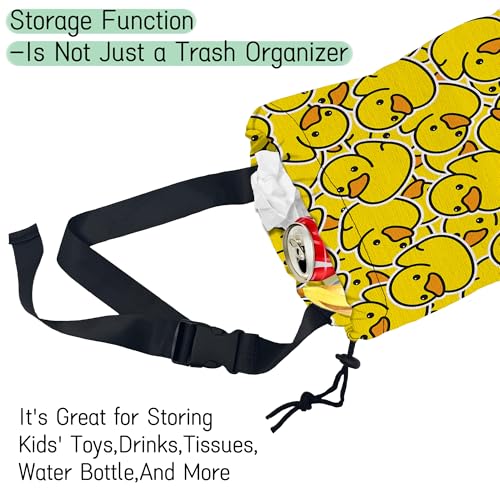 Image of Yellow Duck Car Garbage Bag,Rubber Duck Waterproof Small Car Trash Bag Hanging Back of Seat,Drawstring Hanging Car Trash Bag with Adjustable Buckle for Car Accessories