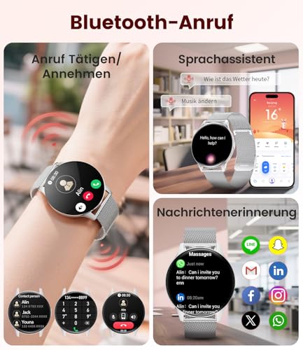 ESFOE Damen Smartwatch Ultradünn,1.43" AMOLED Smart Watch mit Bluetooth Anrufe,Uhr Damen Herren mit 120 Sportmodi Pulsuhr Schlafmonitor… – Ansicht 6