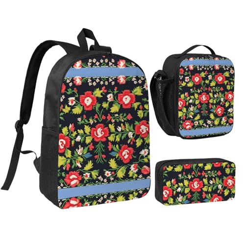 Sac à dos ukrainien brodé avec trousse et sac repas noir