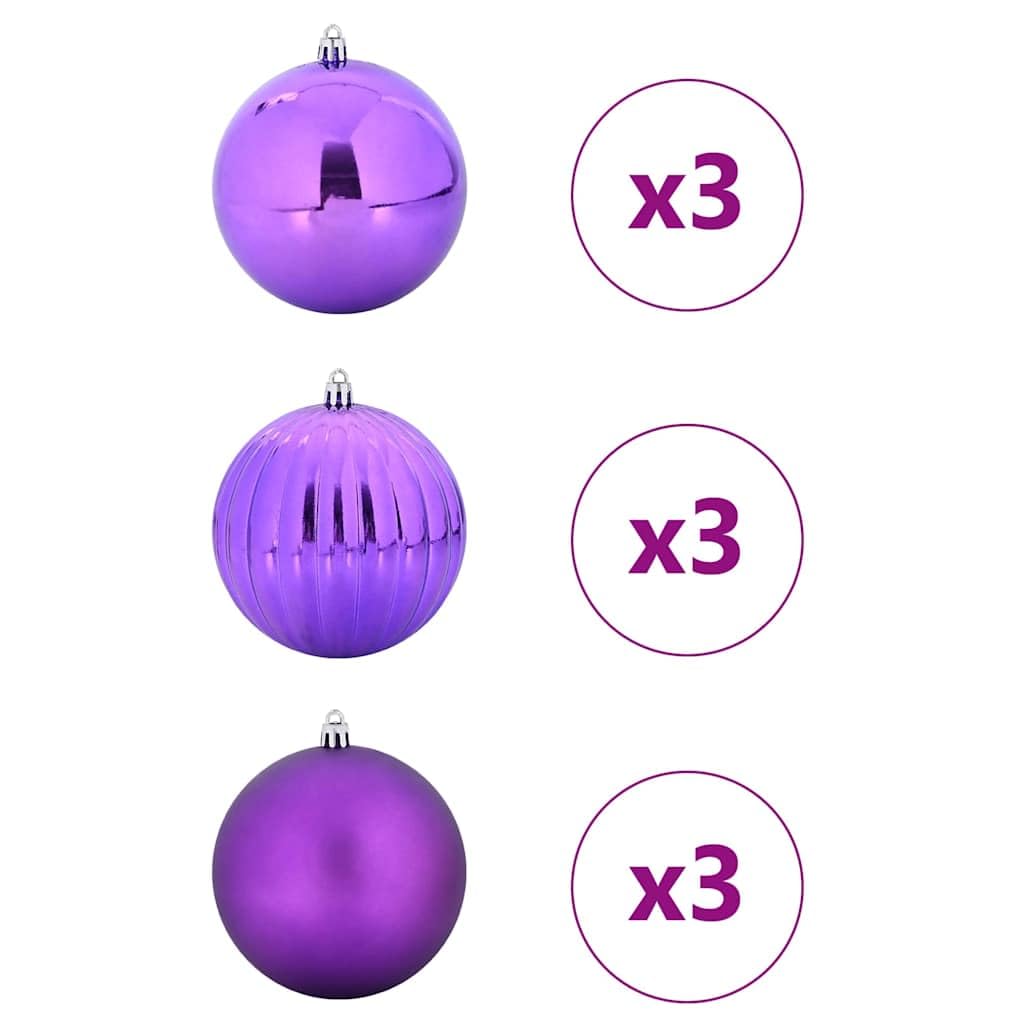 Weihnachtskugelset XL 9 pcs Lila Kunststoff | Bruchsicher, Leicht, Vielseitig für Baum oder Kranz, Pflegeleicht mit feuchtem Tuch