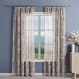 Delien Gardinen Modern Transparente Gardine mit Kräuselband für Wohnzimmer Vorhang mit Blumenmuster »Löwenzahn« Flächenvorhänge Dekoschals Fenstergardine 1 St.,BxH 140x175cm,Sand