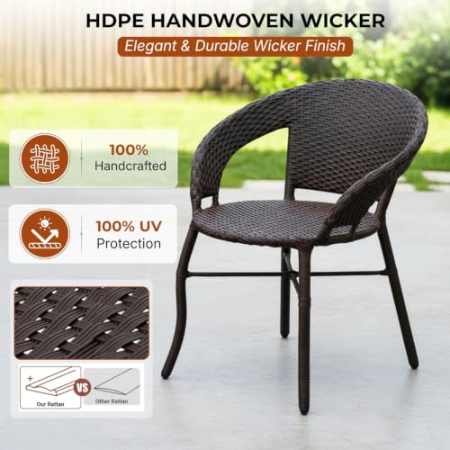 Image of DEVOKO 3 Pieces Patio Furniture Set, Wicker Outdoor Chairs and Coffee Table for Balcony, HDPE Rattan Bistro Table Set for Lawn, Garden, Backyard (Dark Brown)