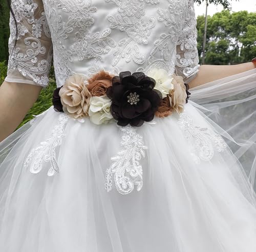 Brown Babyshower Sash for Mom,Maternity Flower Sash Belt for Pregnancy Photograph4