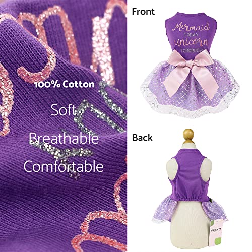 Fitwarm Mermaid Today Unicorn Tomorrow Dog Tulle Dress, Sparkly Dog Clothes For Small Dogs Girl, Pet Beach Costume, Cat Summer Outfit, Lavender Purple, Medium #TOP4