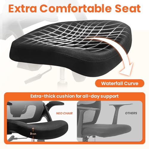 Image of NEO CHAIR Office Desk Chair Gaming Computer High Back Support Mesh Comfy Seat with Adjustable Ergonomic Headrest Lumbar Rolling Flip-up Armrests and Wheels (Black)