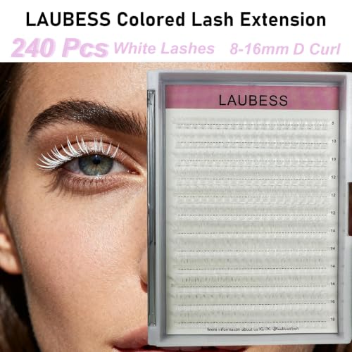 Image of Colored Lash Clusters LAUBESS White Colored Eyelash Clusters Wispy Colored Lash Extensions Colorful Lash Clusters Individual Lashes (White 40D-0.07D-Mix8-16)