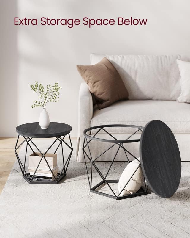 VASAGLE Small Coffee Table Set of 2, Round Coffee Table with Steel Frame, Side End Table for Living Room, Bedroom, Office, Charcoal Gray and Ink Black 19.7”Dia. x 15.7”H Charcoal Gray + Ink Black image 7 of 8 B0BM9QFN6D