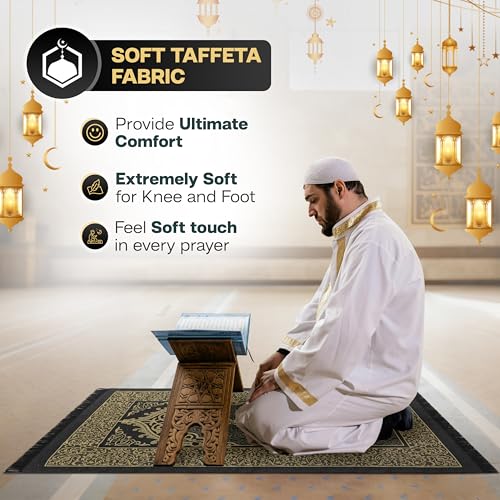 SUMELA Muslim Prayer Rug with Islam Prayer Beads - Travel Prayer Mat, Islamic Gifts for Women, Portable Prayer Matt Islam, Islamic Prayer Rug Islam Men Women, Praying Mat for Muslim Gifts, Black