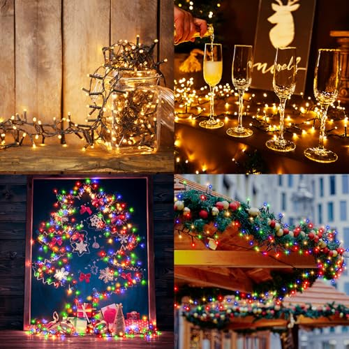Image of 2 Pack Dual Color Changing Battery String Lights (Warm White & Multicolor) | Total 20Ft 400 LED Christmas Cluster Lights with Timer 11 Modes Waterproof Firecracker String Light for Tree Garden Decor