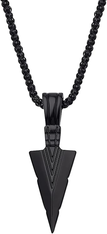 Sanwood Stainless Steel Pendant Necklace for Mens Boys Cool Spearpoint Arrowhead Pendant Chain Necklace Set Black & Silver Tone Black