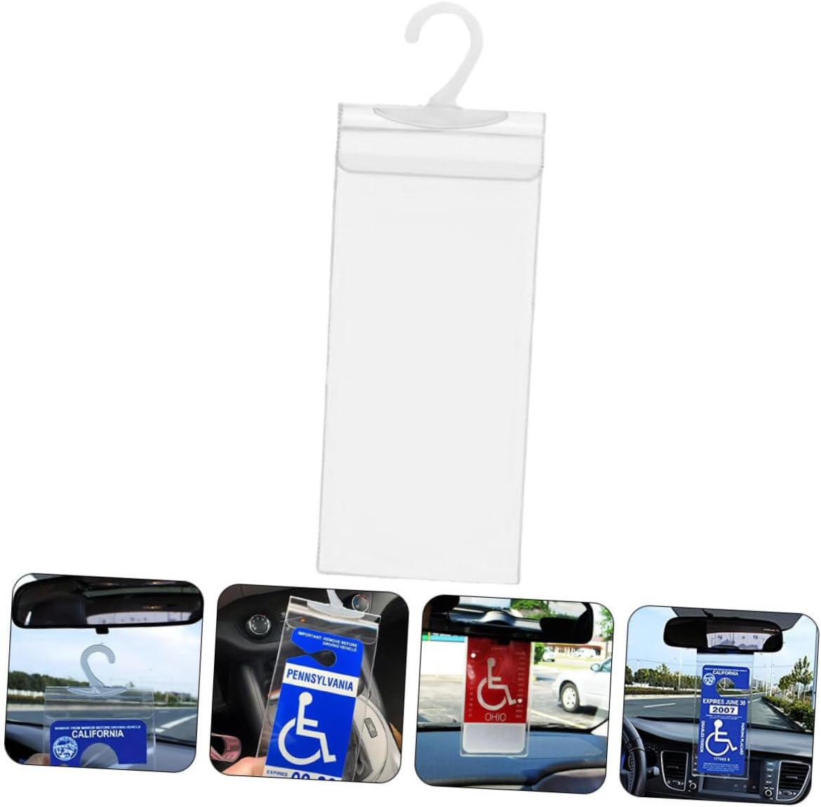5pcs Transparent Handicapped Placard Holders Durable Disability Parking Permit Hanger Secure Hook Design for Easy Attachment for Cars and Enhanced Visibility for Disabled Cards image 3