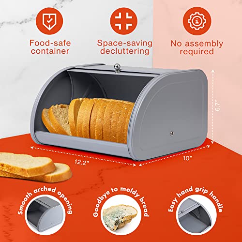 Bread Box For Kitchen Countertop, Bread Container Bread Storage Container, Bread Buddy Bread Bin Corner Bread Box For Kitchen Countertop, Bread Holder Stainless Steel Bread Keeper, Grey Breadbox #TOP2
