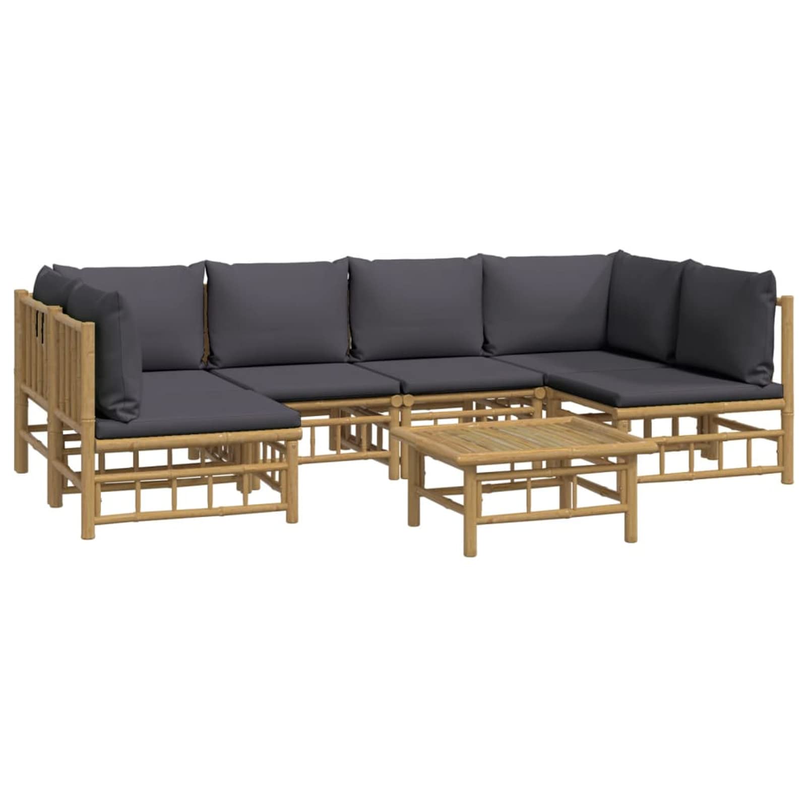 BAZZI Bambus Lounge Wintergarten 7-TLG Outdoor Bambus Lounge Balkon Lounge  Modulares Sofa mit Kissen Dunkelgrau Lounge Bambus Gartenlounge Set Holz  (2xEckteil+4xMittelteil+Tisch) : Amazon.de: Sonstiges
