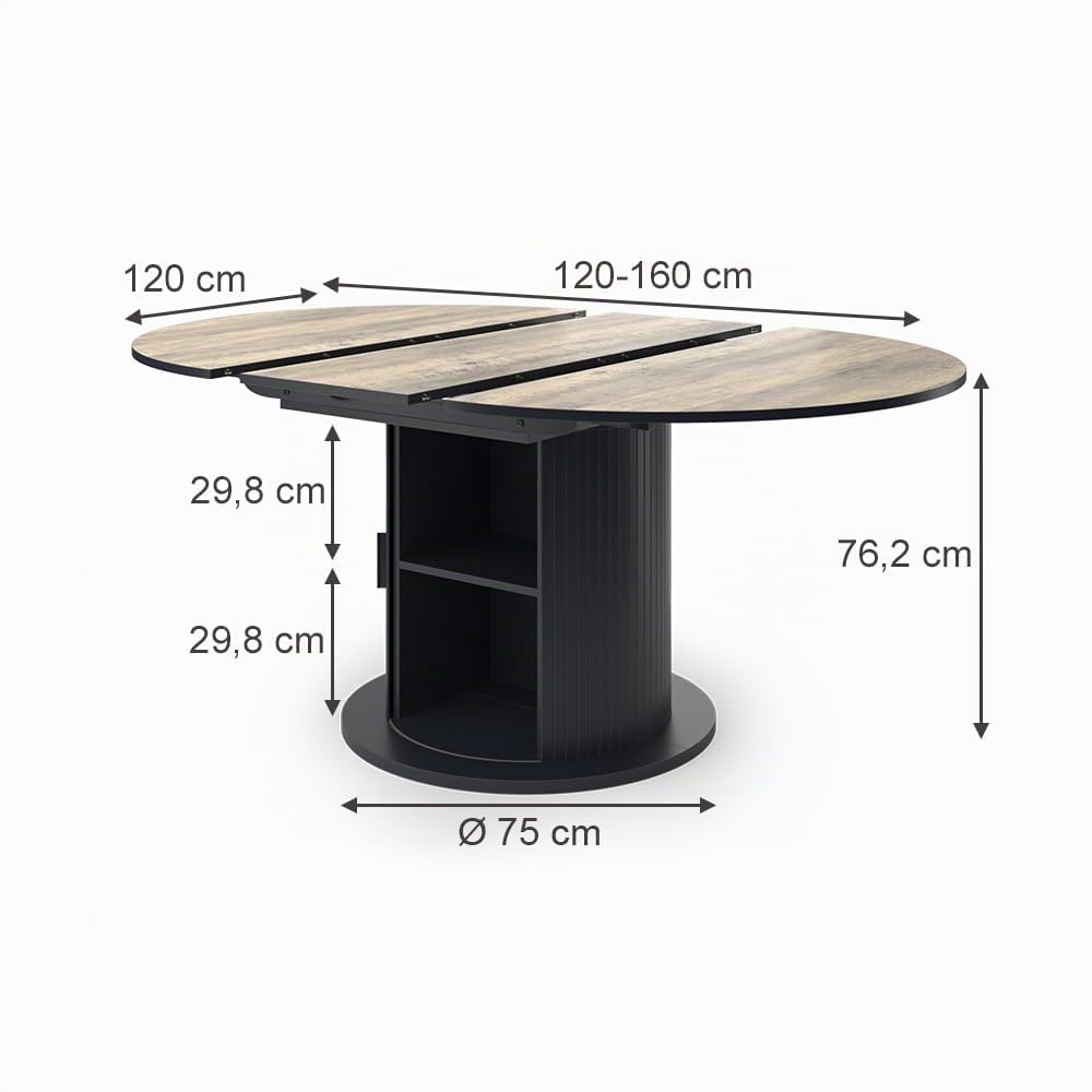 Vicco Table de Salle à Manger Tavero Chêne Rustique/Noir 120-160x120 cm