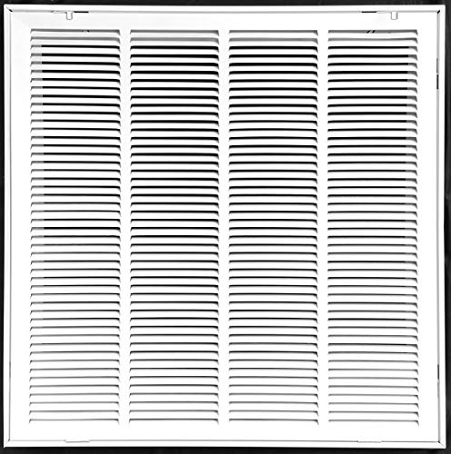 24" X 24" Steel Return Air Filter Grille for 1" Filter - Fixed Hinged - Ceiling Recommended - HVAC Duct Cover - Flat" Stamped Face - White [Outer Dimensions: 26.5 X 25.75]