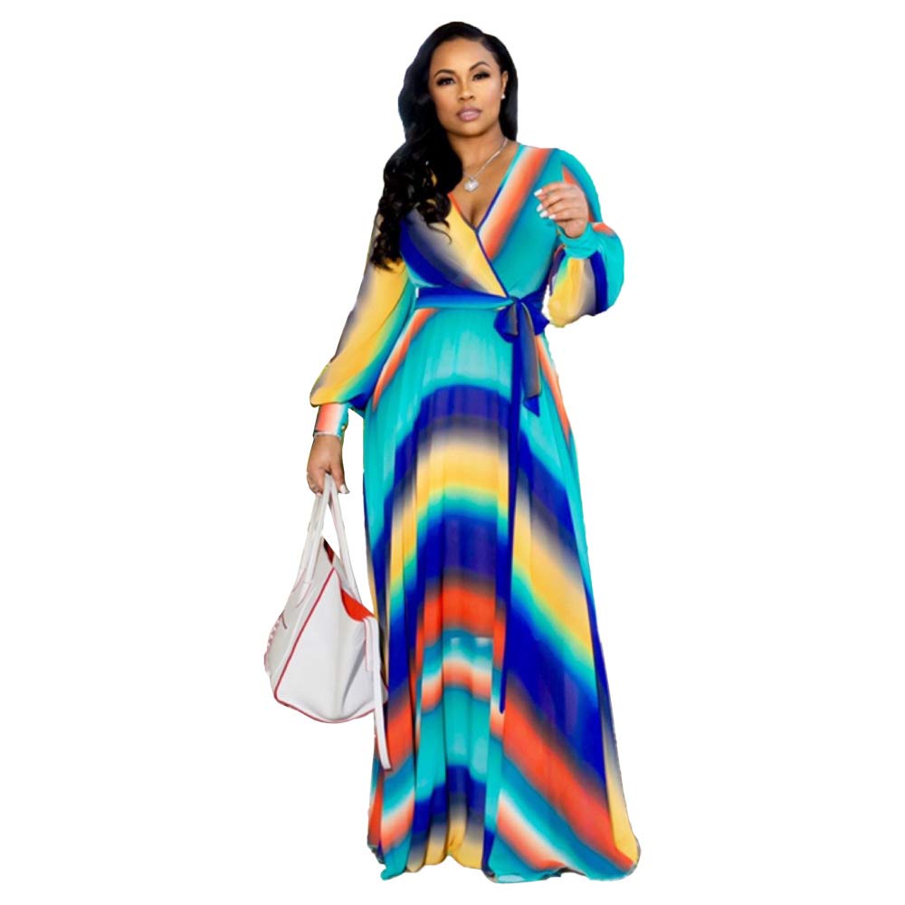 Nuofengkudu Womens Chiffon Deep V-Neck Maxi Dress Summer Boho Dresses(S-5XL)