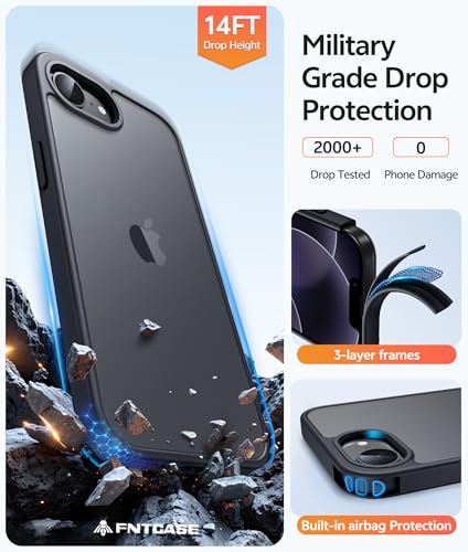 Image of FNTCASE for iPhone 17e Case: iPhone 16e Phone Case [Compatible with Magsafe] Translucent Matte Cases with [Screen Protector] Military Grade Shockproof Protective Phone Cover - Matte Black