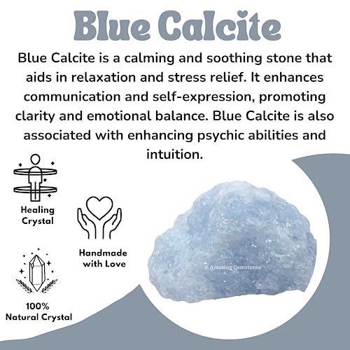 Image of Amazing Gemstone Blue Calcite Crystal for Sleep Raw Crystals and Healing Stones, Natural Rocks for Tumbling - DIY Raw Stones and Crystals, 2 Pieces