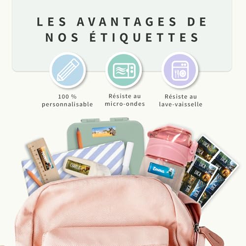 Étiquettes prénom imperméables BIENMARQUER durables motif réaliste x144