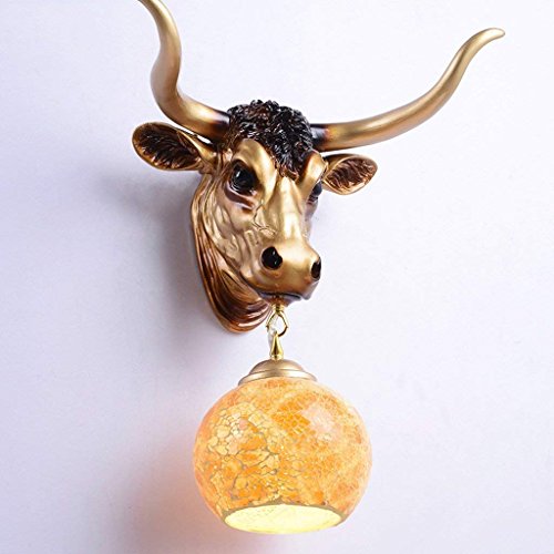 Lámpara de pared para pasillos oscuros con diseño retro de cabeza de toro