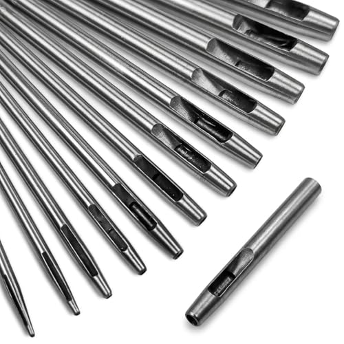 Lot de 12 Emporte Pièce Cuir Rond 0.5-6mm, Poinçon Creux en Acier Allié pour Trou Ceinture Bracelet de Montre Tissu Toile et Maroquinerie Outil de...