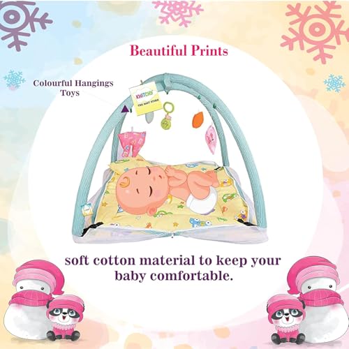 Image of Kwitchy New Born Baby Bedding Set Play Gym Bed with Mosquito Net & Carry Bag Combo (0-6 Months) Yellow
