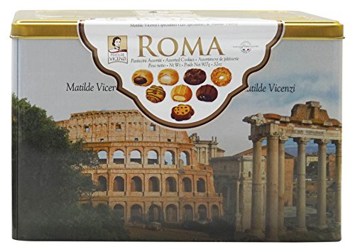Matilde Vicenzi - Roma - Authentic Italian Pasticcini - Fine Assorted Pastry Cookies with Soft Filled Centers, Imported From Italy – Beautiful Re-usable Tin – 907 grams/2 lbs.