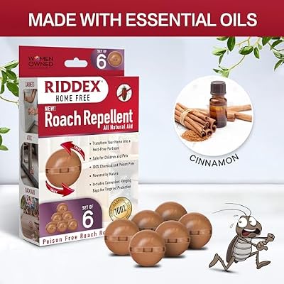Riddex Roach Deterrent Spheres Plant-Based Formula with Essential Oils, 6-Pack with Sachets for Indoor Use Safe for Homes with Pets and Kids