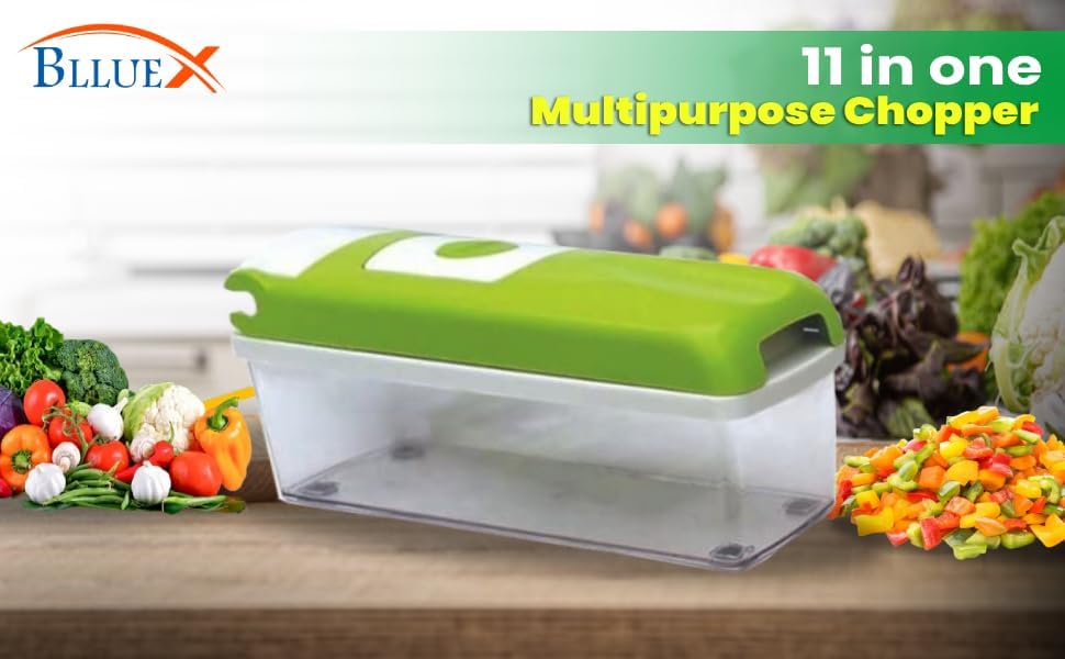 Image of Multipurpose Chopper, Fruits & Vegetable Cutters, Grater Peeler Chipser, Unbreakable Food Grade Body, Easy Push to Clean Button Slicer Dicer, Chopper for Kitchen (Light Green 11 in 1)