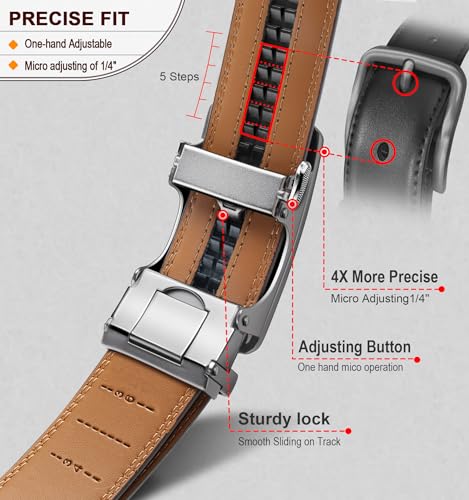 Image of BULLIANT Men's 2-Pack Ratchet Leather Belt Trimmable 1 3 /8 inch-Gift Boxed