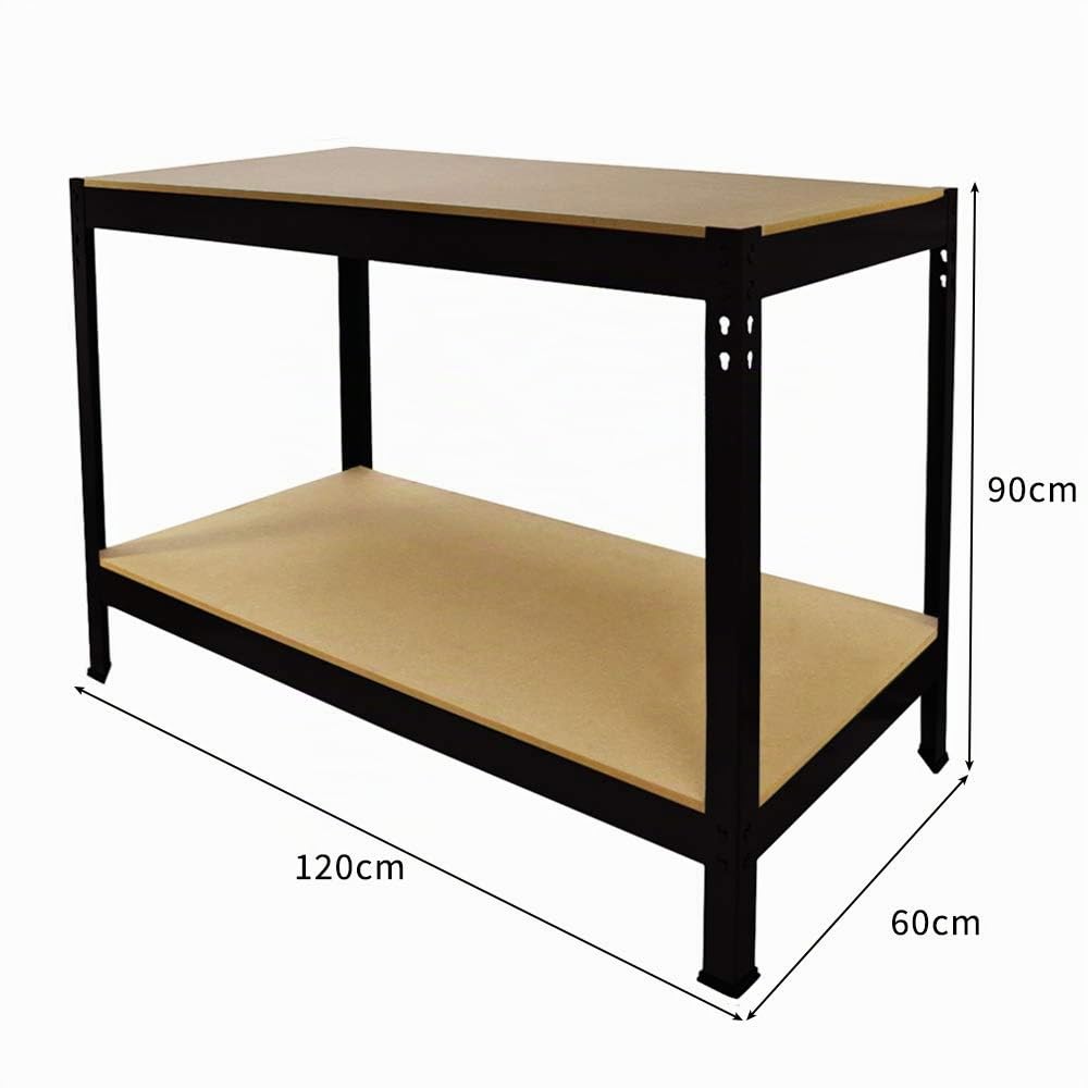 Monster Racking - Etabli d’Atelier/Table de Travail Noir en Acier à Montage sans Boulons pour Atelier, Garage, Hangar. 90cm x 120cm x 60cm - Max 400KG [Protections Patins INCLUSES]