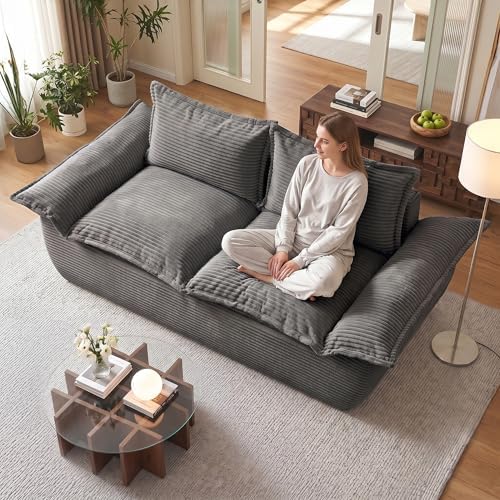 JUIKURY 55" Convertible Corduroy Sofa Bed, Boneless Foldable Loveseat Sleeper Couch, Compressed Foam Floor Sofa with Removable Cushions &amp; Pillows for Small Space Living Room