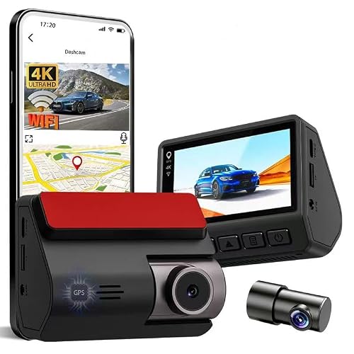 GymAora 4K+1K Dash Cam Front and Rear, Car Dash Cam with 3"…