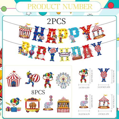 Image of Circus Carnival Birthday Party Decorations - Yoyuspy 10PCS Circus Theme Party Decorations Happy Birthday Banner Hanging Swirls Funny Carnival Party Decor Clowns Theme Party Supplies for Kids