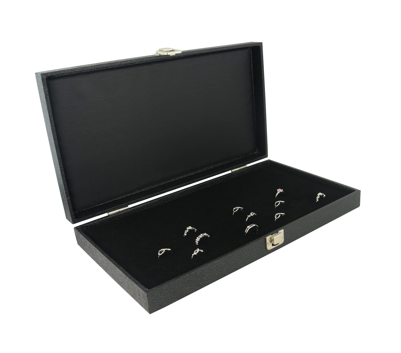 Box Displays White Display Storage Tray Case Snap Close Solid Lid With Choice Of Insert - Jewellery Display Storage Box Organiser (Case With Black 144 Ring Pad Insert)