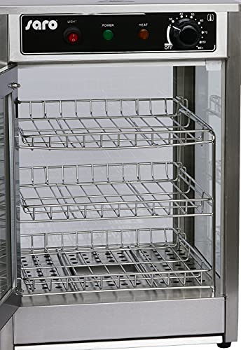 SARO Heiße Theke – 43 L – Mit 3 verchromten Rosten – B 350 x T 350 x H 520 mm - Innenbeleuchtung – Manuelle Temperaturregelung – Edelstahlgehäuse – 30–85 °C – Modell FIONA