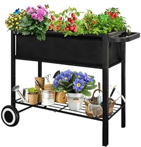 Fiwithy Outdoor Hochbeet auf Rädern schwarz