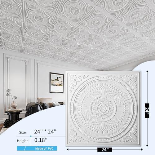 Image of Art3d 12-Pack 2 x 2 ft Drop Ceiling Tiles for Interior Decor, White