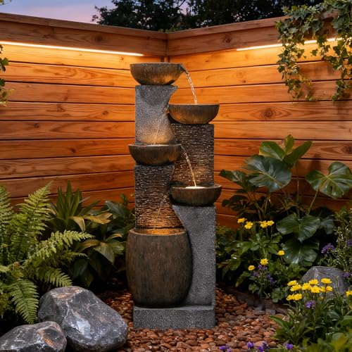 Image of Bumilgar Tall Outdoor Water Fountain 51.4 in Waterfall 5-Bowl