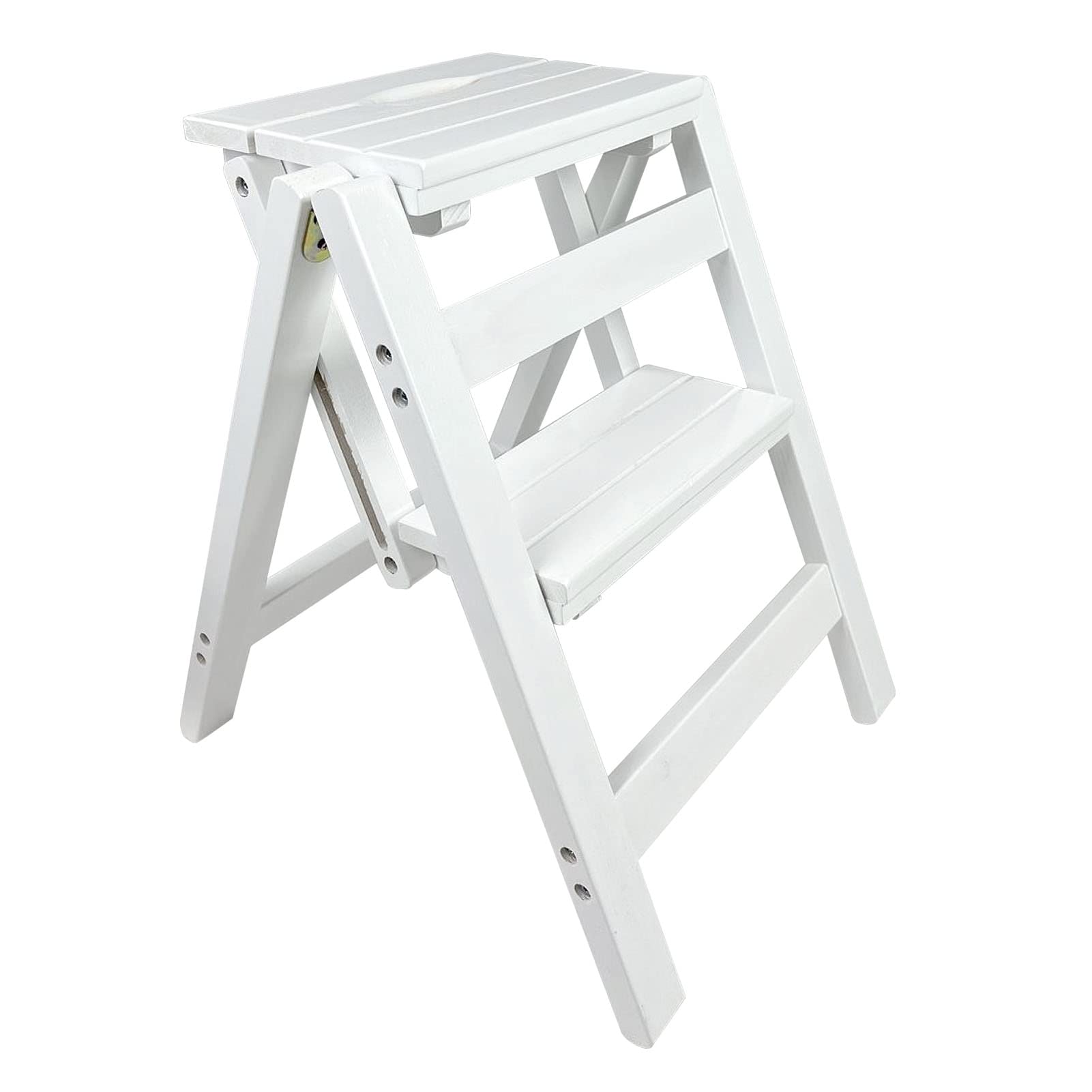 WQPMNYG Wooden Step Stool 2 Step - Solid Pine Wood Heavy Duty Folding Ladder Stool for Kitchen - 330 lb Capacity